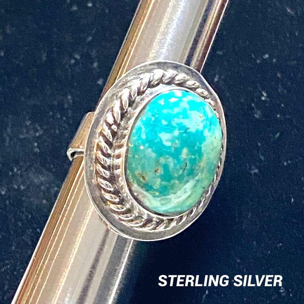 SIGNED-SM Sterling Silver Turquoise Adjustable Native Ring